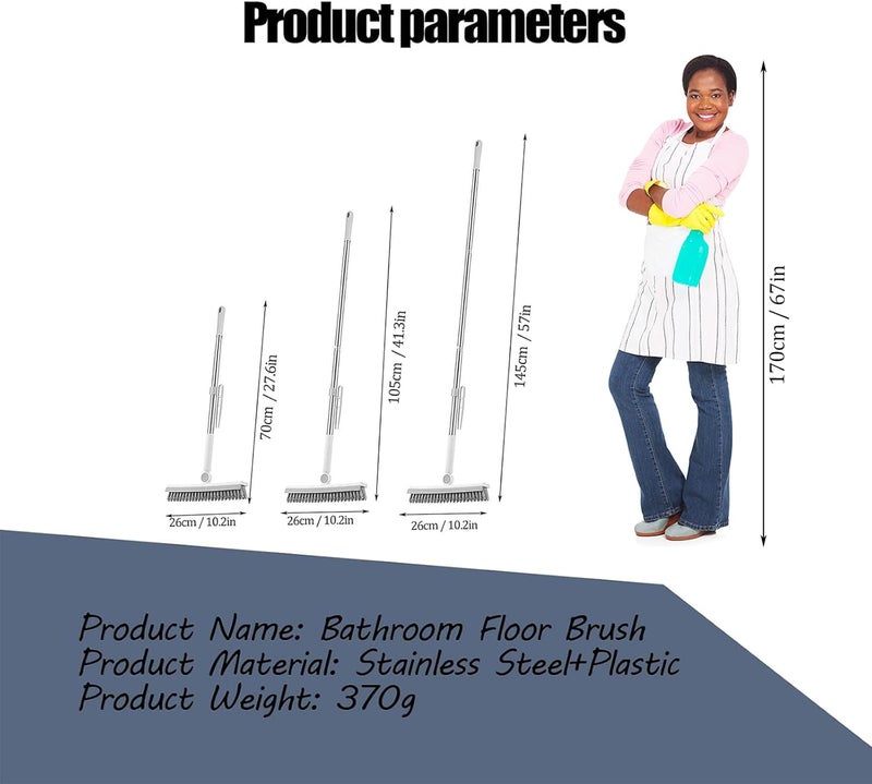 YSDSDAKA Floor Scrubbing Brush with 57" Adjustable Long Handle,3 in 1 Living Grout Brush with Squeegee,V-Shape Stiff Brush Bristle,Heavy Duty Bathroom Cleaning Brush for Tile,Deck,Patio,Wall,Garage,Kitchen - Image 2